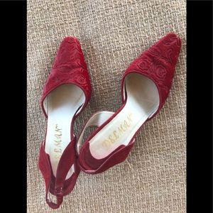 Delman Red Suede Slingback Shoes